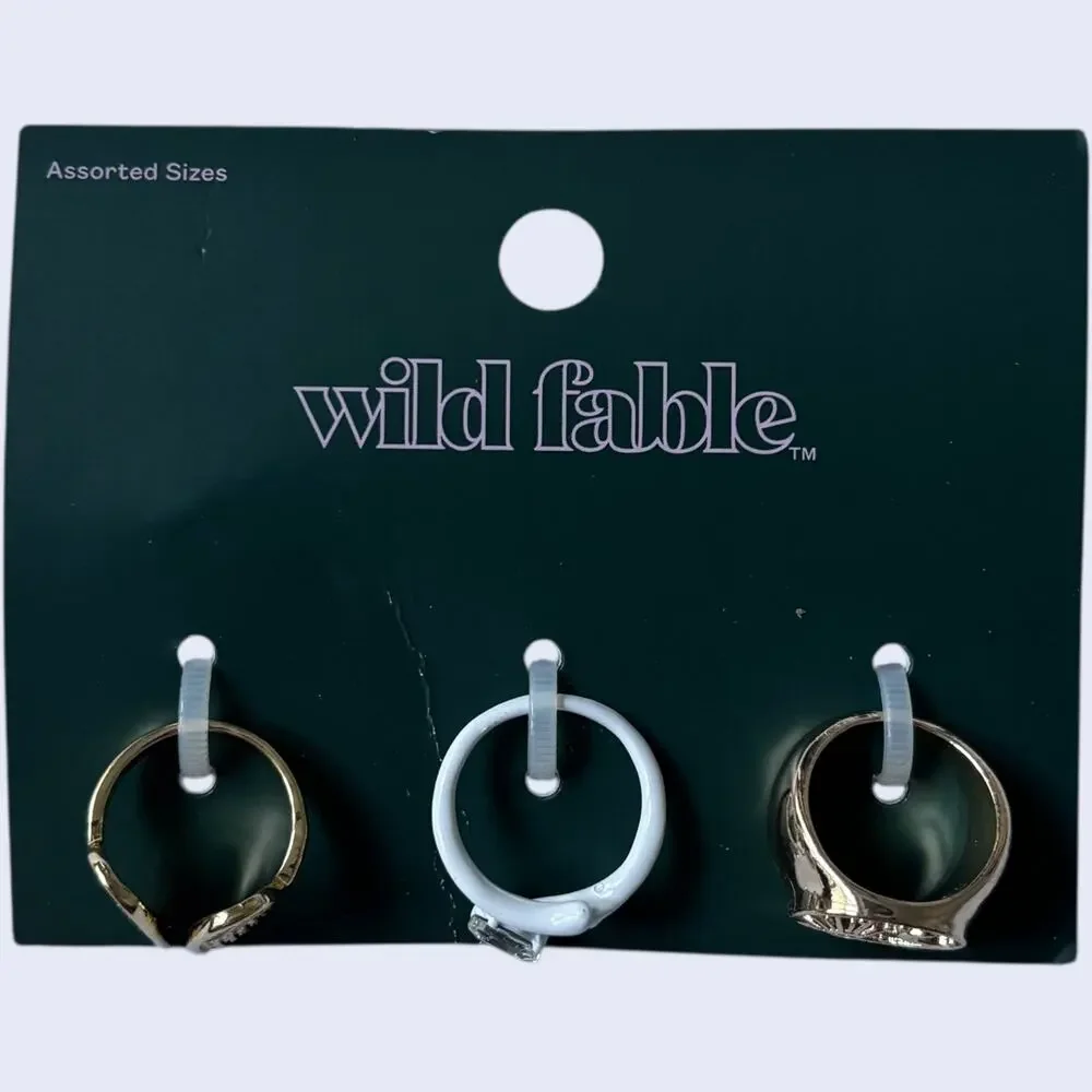 Wild Fable 7 Y2K Celestial Rings Gold Angel Wing Sun Moon White Snake Set